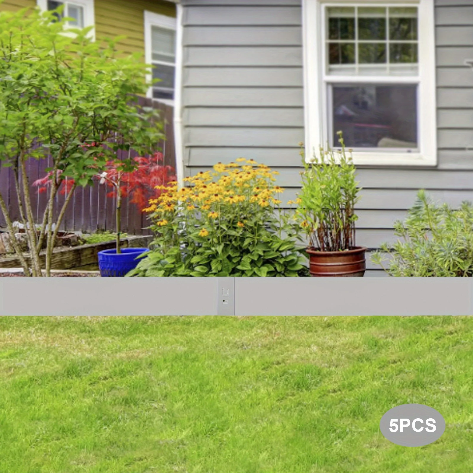 5 عبوات من حواف العشب الفولاذية المجلفنة مقاس 39 بوصة - حدود رمادية عالية مقاس 5 بوصات |   لا حاجة للحفر، درع الطقس