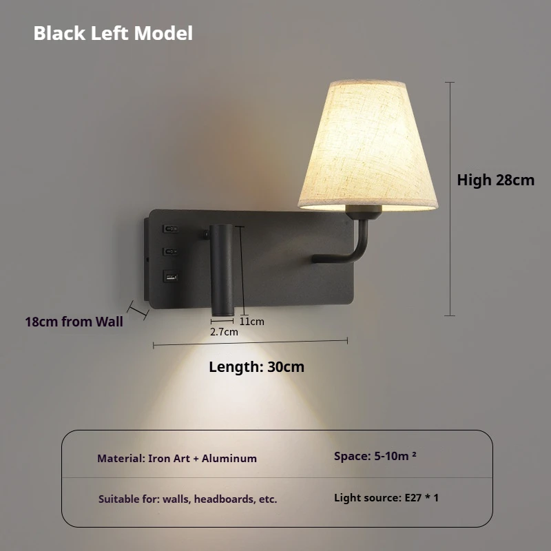 LED Wall Lamp Modern with Touch Switch USB Port Bedside Bedroom Hotel Reading Light Room Decor Indoor Sconce Lighting Fixture image 3