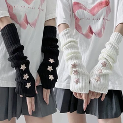 Cute Lolita Star Sleeves Women Fingerless Knitted Warm Gloves Street Sweet Cool Girls Arm Warmers Fashion Woolen Hand Oversleeve