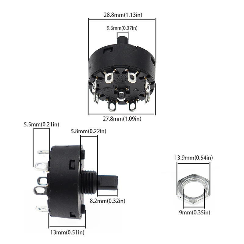 Round rotary switch with 3, 4, 5, or 6 gear positions, multi-speed knob for tea kettles, juicers, and blenders power switch