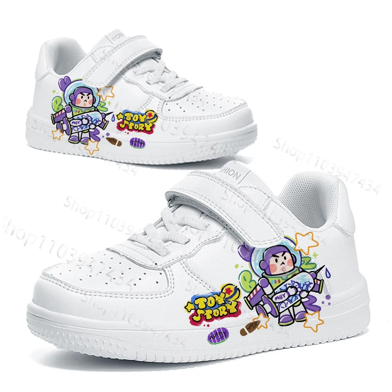 

Детская обувь Toy Story Buzz Lightyear 2026 для мальчиков и девочек, удобные белые кроссовки на шнуровке с мультяшным принтом, размеры 28-40