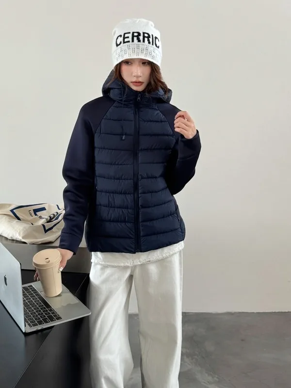 

Легкая женская пуховая хлопковая куртка с капюшоном в Корейском стиле, модная простая осенне-зимняя верхняя одежда, модная застежка-молния