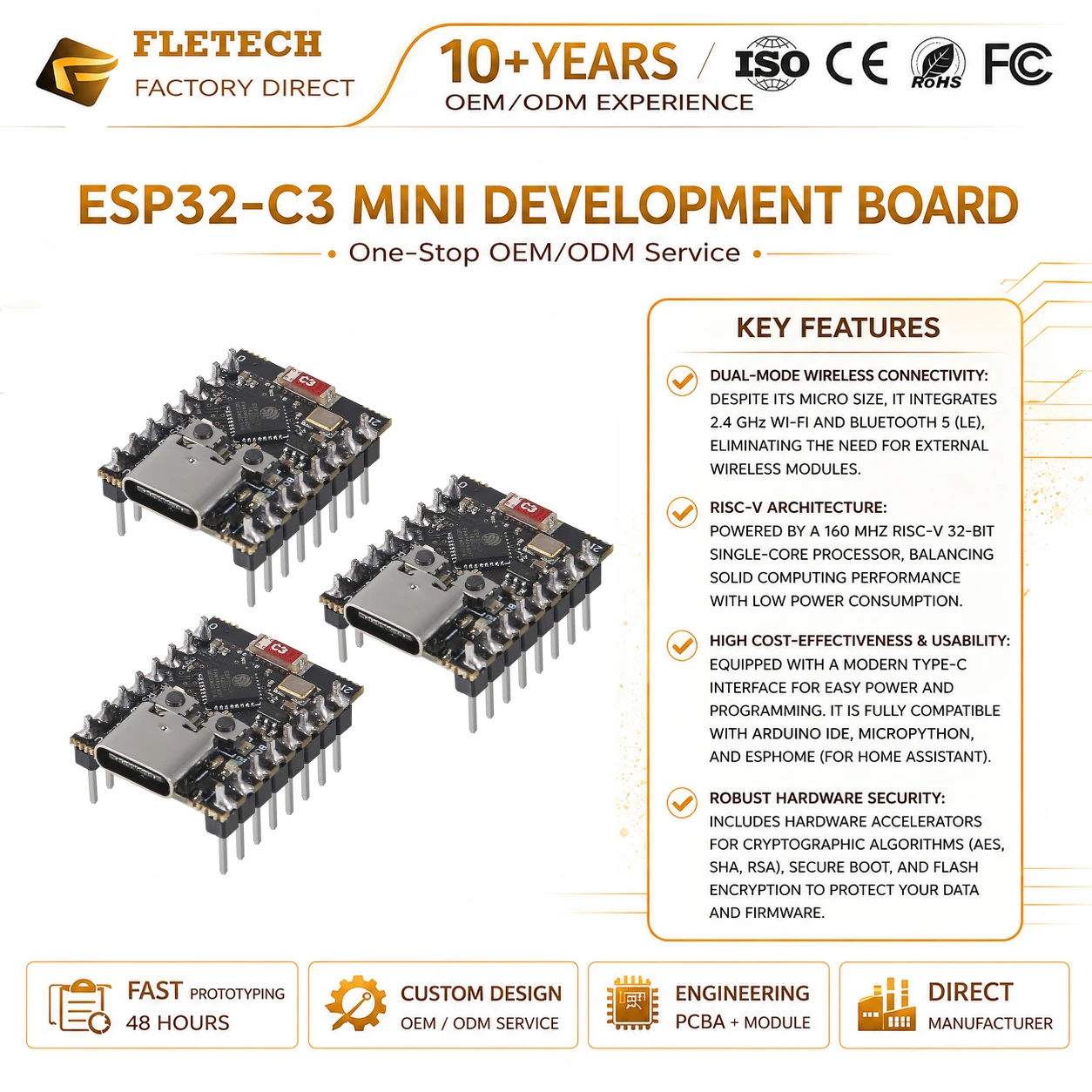 ESP32-C3 SuperMini Development Board WiFi Bluetooth Dual-Mode Module with Type-C 160MHz RISC-V Processor Microcontroller Board