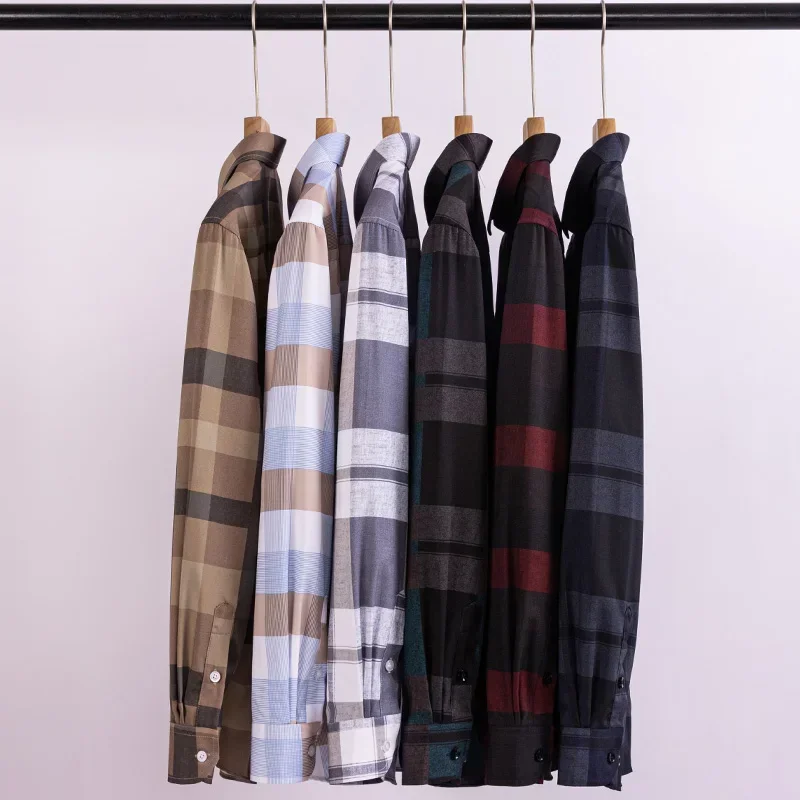 

New Plaid Shirts For Men Long Sleeve Non-iron Anti-wrink Fashion Seasons Thin Easy Care Soft Smart Slim Fit Business Dress Shirt