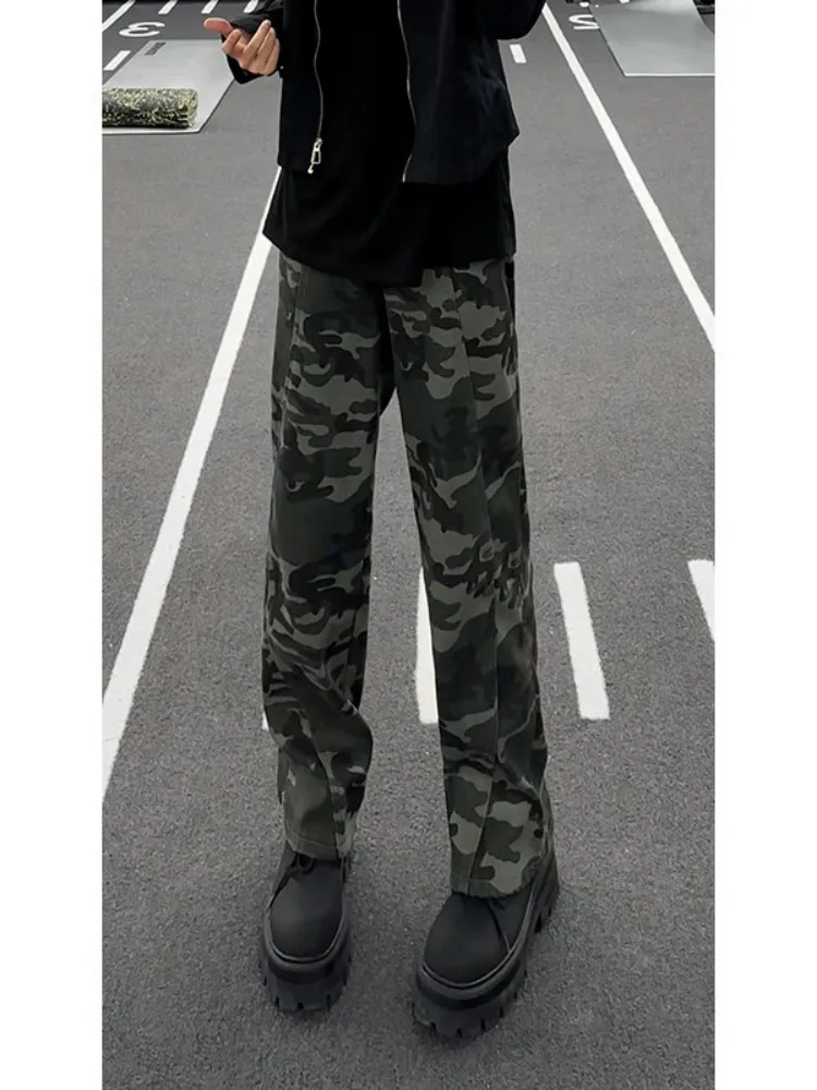 

American High Street Camouflage Thickened Fleece Lined Wide Leg Jeans Men's Autumn Winter New Style Youth Wear Durable Cotton