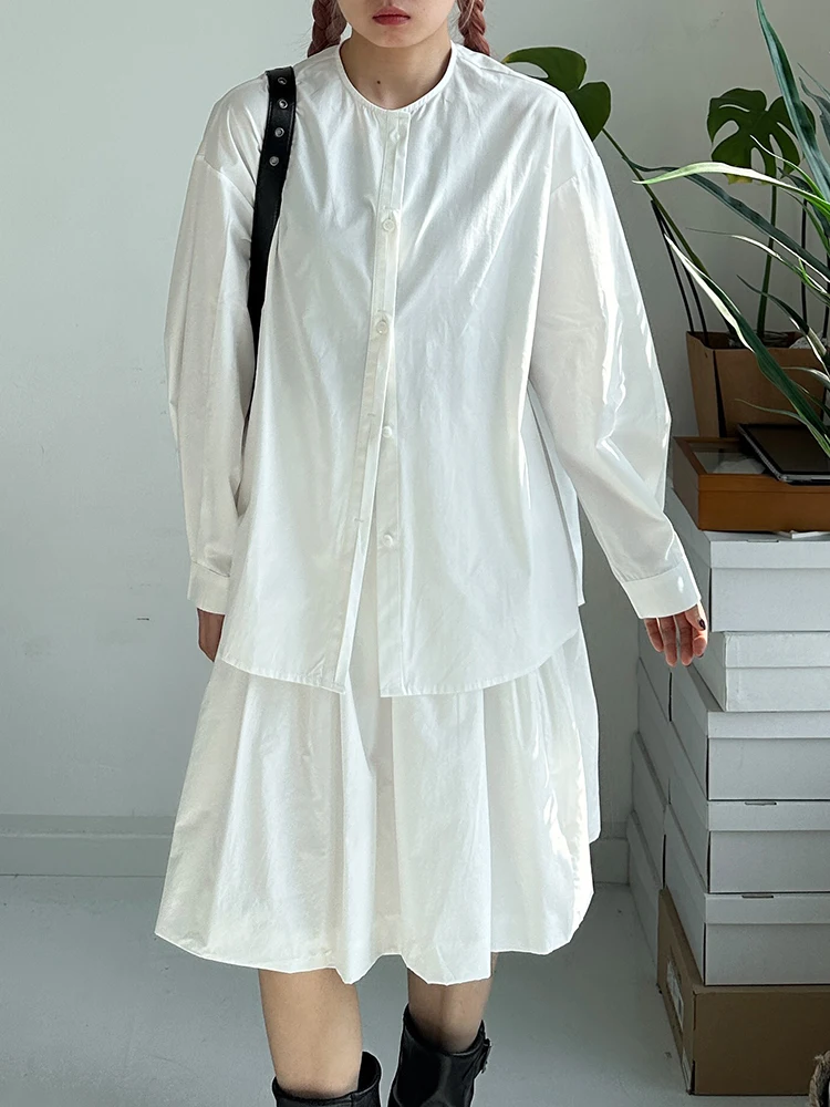 

Casual round Ne irt Women's Spring 2026 Early Cotton Pure Loose Fit Long Sve Button up Classic Versatile Top Coat