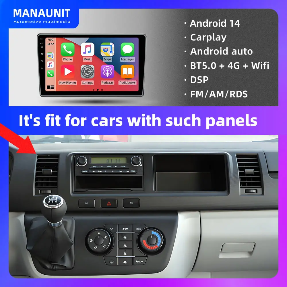 For Toyota HIACE 2010-2018 Car Multimedia Player,Carplay,Android Auto,Radio,Navigation,GPS,Stereo,Head Unit,DVD,BT5,4G,Wifi