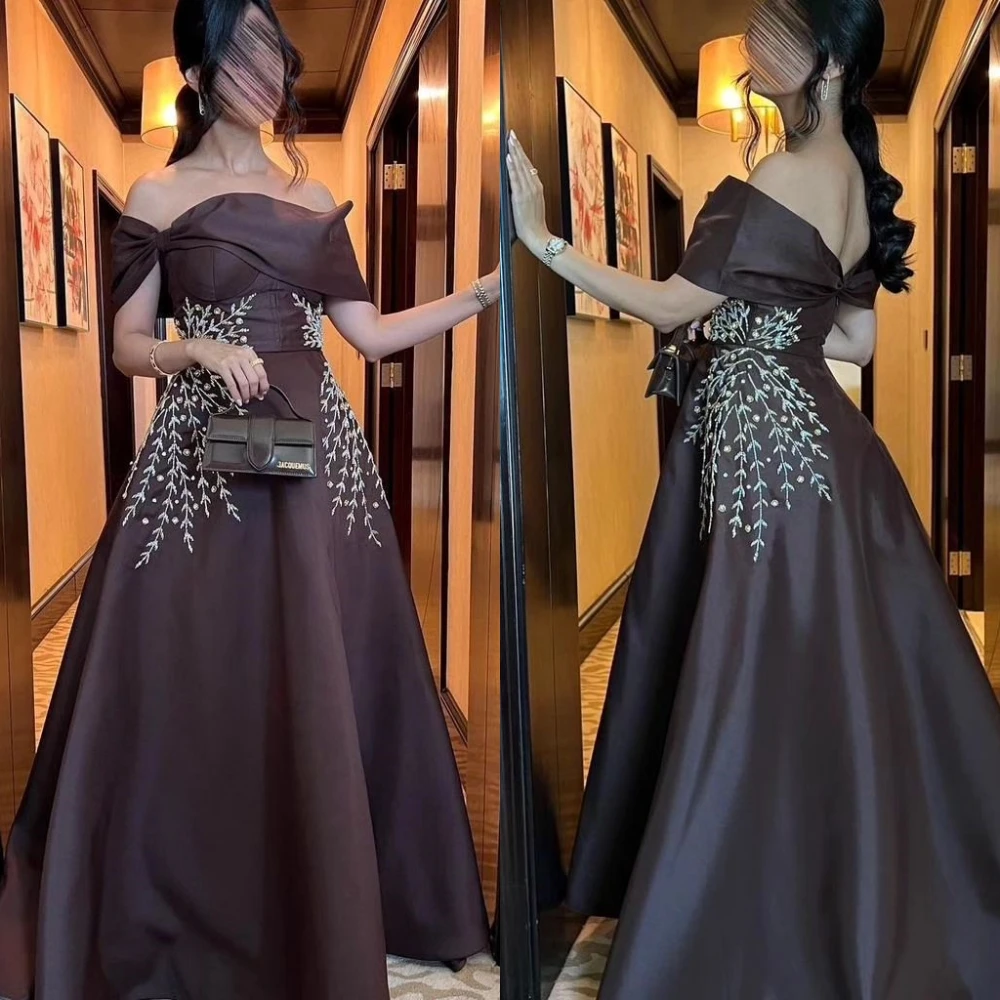 Customized Retro High Quality Off-the-shoulder A-line Floor Length Evening Dresses Formal Ocassion Gown Paillette / Sequins S فس