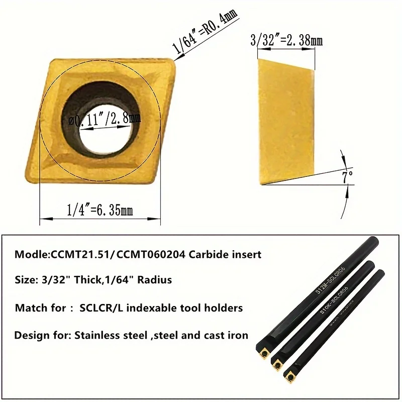 10pcs CCMT060204 Carbide Insert  Tungsten Nitride Coated  CNC Lathe Turning Tools for Metal Machining  Indexable Cutting Inserts