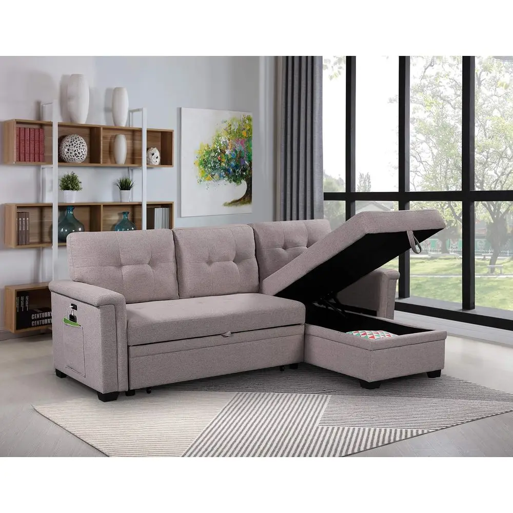 

Convertible Sleeper Sofa Bed 84 Inch, L Shaped Sectional Couch with Pull Out Bed, USB Charging Ports, Storage Chaise for Living