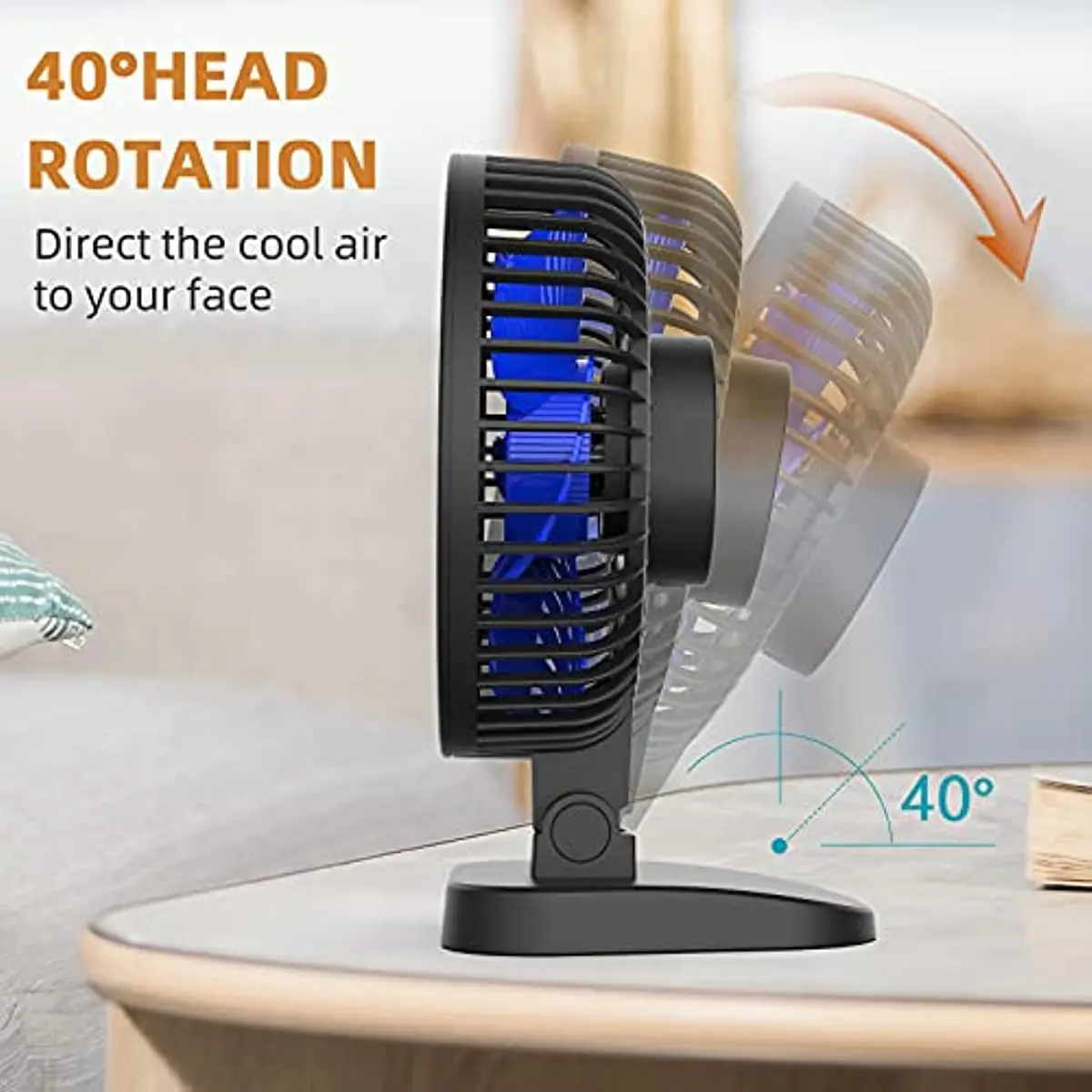 USB alimentado pequeno Desk Fan, fluxo de ar Ultra Silencioso, Tabela Fan, 40 ° Cabeça Ajuste, 3 Velocidades, 4"