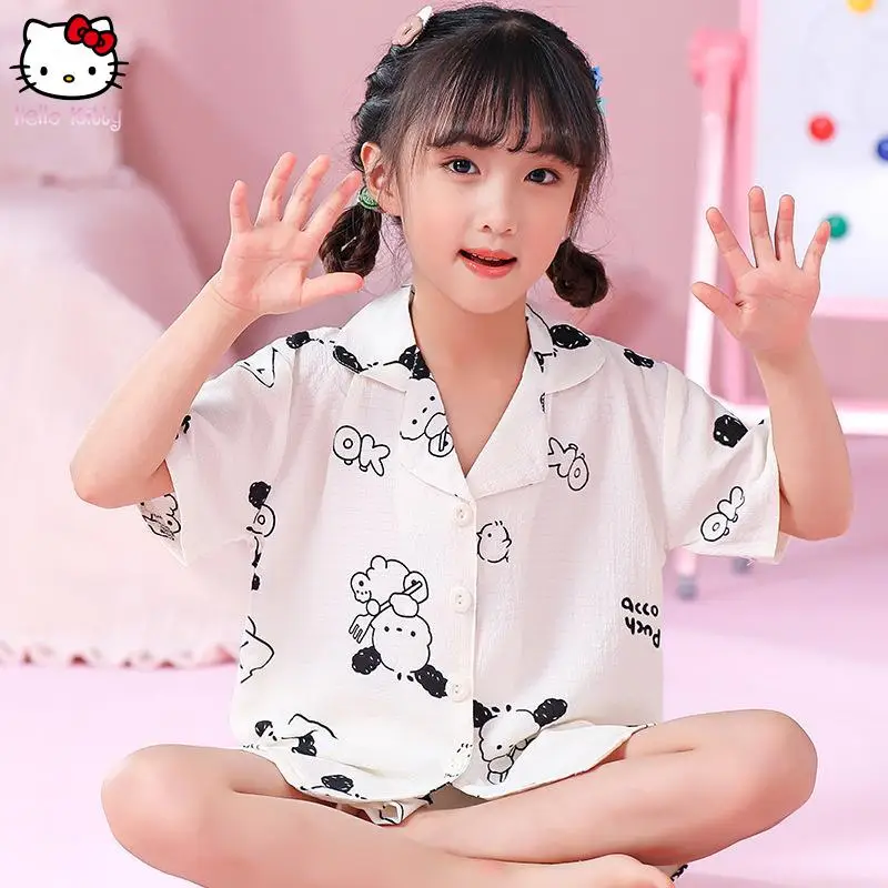 

Пижамы для девочек в стиле аниме «Hello Kitty», Sanrio Kuromi, новые летние милые шорты с короткими рукавами Pochacco, домашняя одежда, приятная для кожи