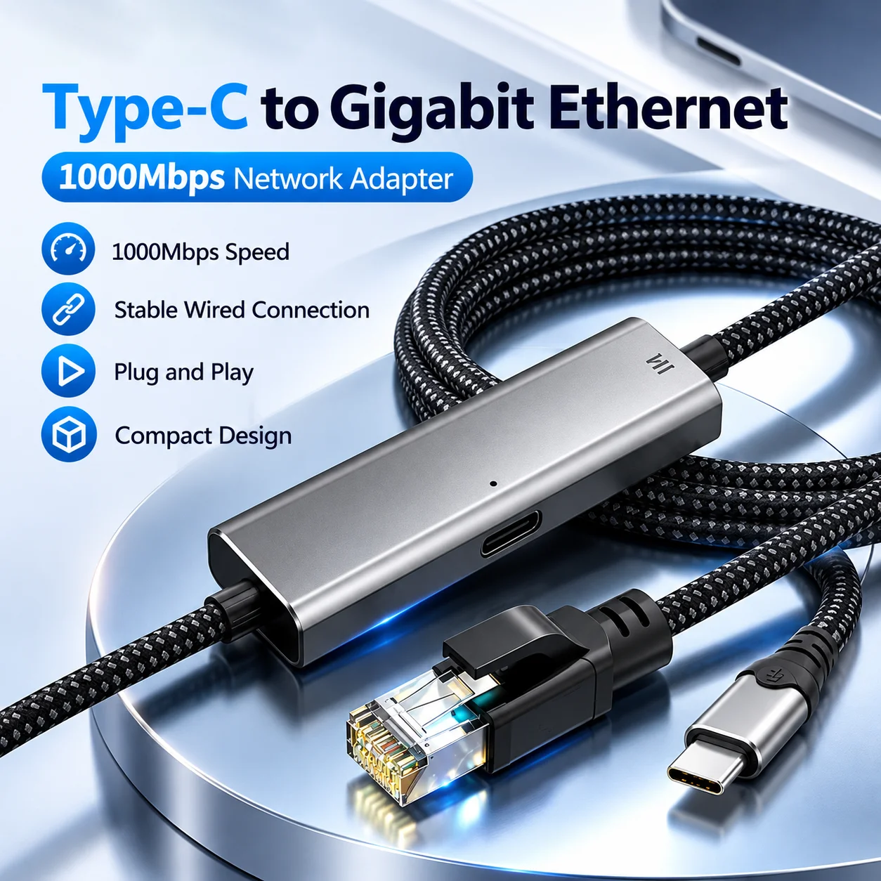 USB C to Ethernet Cable 1000Mbps Gigabit CAT6 RJ45 LAN Network Adapter Cable for MacBook iPhone 15 USB3.0 to Ethernet Cable