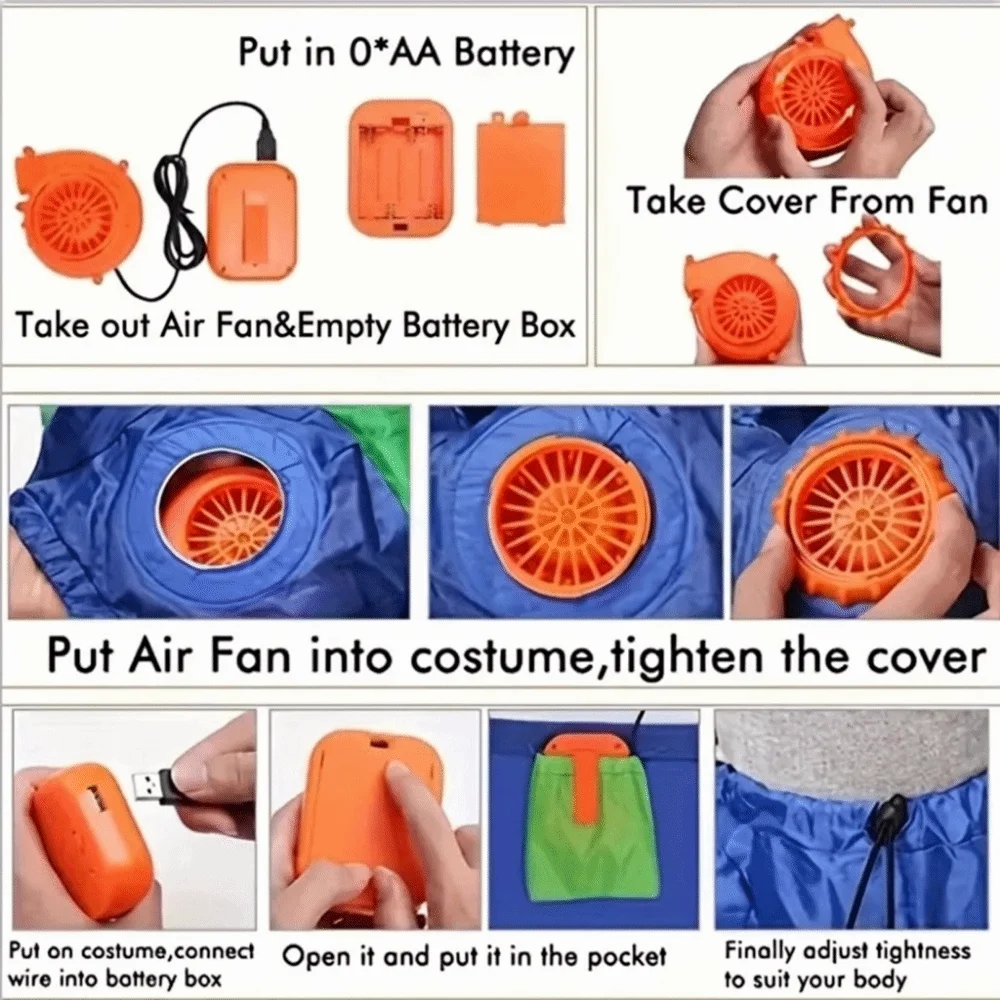 Cartoon Halloween Inflatable Costume Set Funny Waterproof Halloween Cosplay Costume Lightweight Detachable Fan