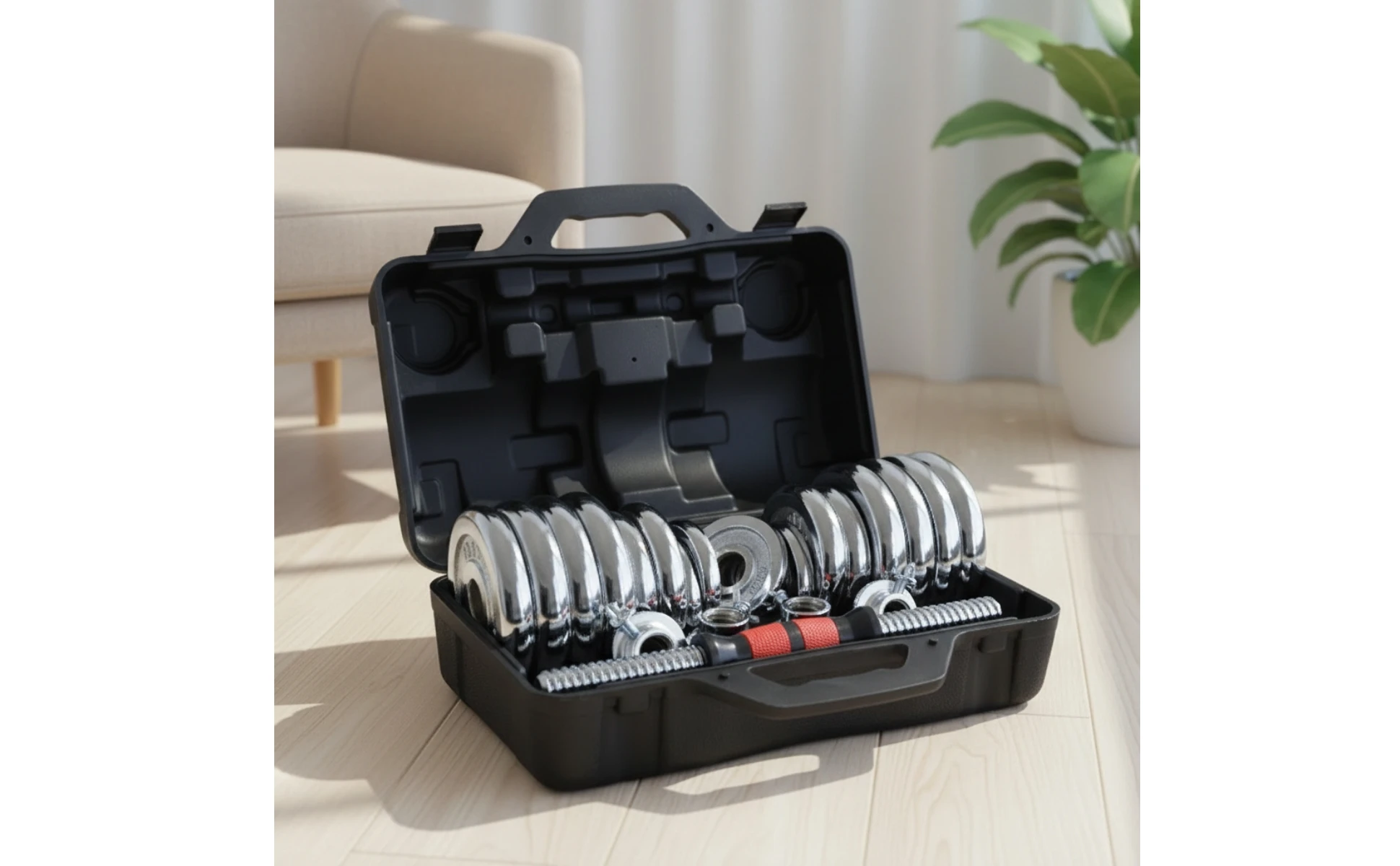 Dumbbell Set with Storage Case Chrome-Plated Dumbbell Set with Case Adjustable Dumbbells Compact Exercise Equipment Home Gym