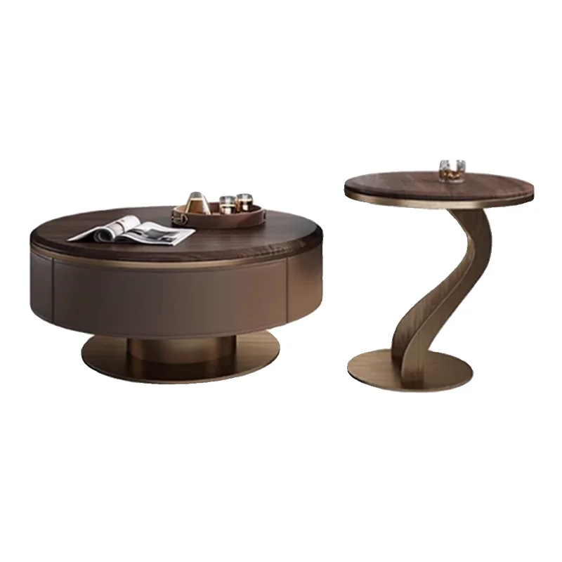 

American light luxury white wood coffee table size round combination living room household small apartment retro tea table