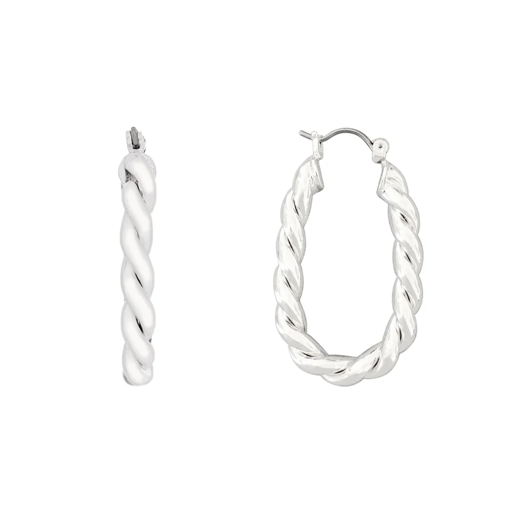 Trendy Silver Color Twist Twirl U Hoop Earrings For Women Girl Elegant Gorgeous Casual Jewelry