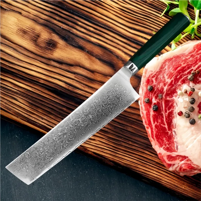 Damascus Steel Nakiri Knife Kitchen Meat Cleaver Slicing Boning Barbecue Cutting Sushi Knife Full Tang Balanced Handle Kitchen - view 3