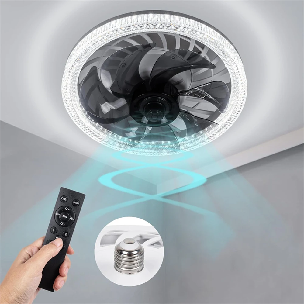LED Ceiling Fan with Lights E27 Socket Base Remote Remote 3 Color Dimmable Fandelier Modern Ceiling Fan for Bedroom Living Room
