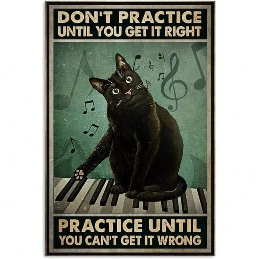 

**Vintage Art Deco Cat Tin Sign 8x12 Inch - Retro Motivational Quote Wall Decor for Ramadan 2026 & Valentines Decorations, Rusti