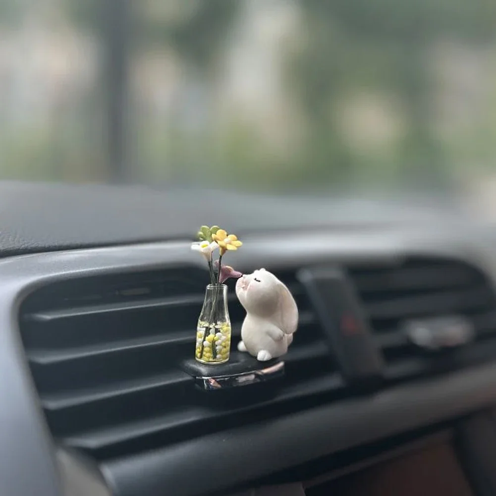 Car Interior Center Console Decoration Mini Rabbit Miniature Vase Auto Ornaments For Car Funny Decoration Accessories