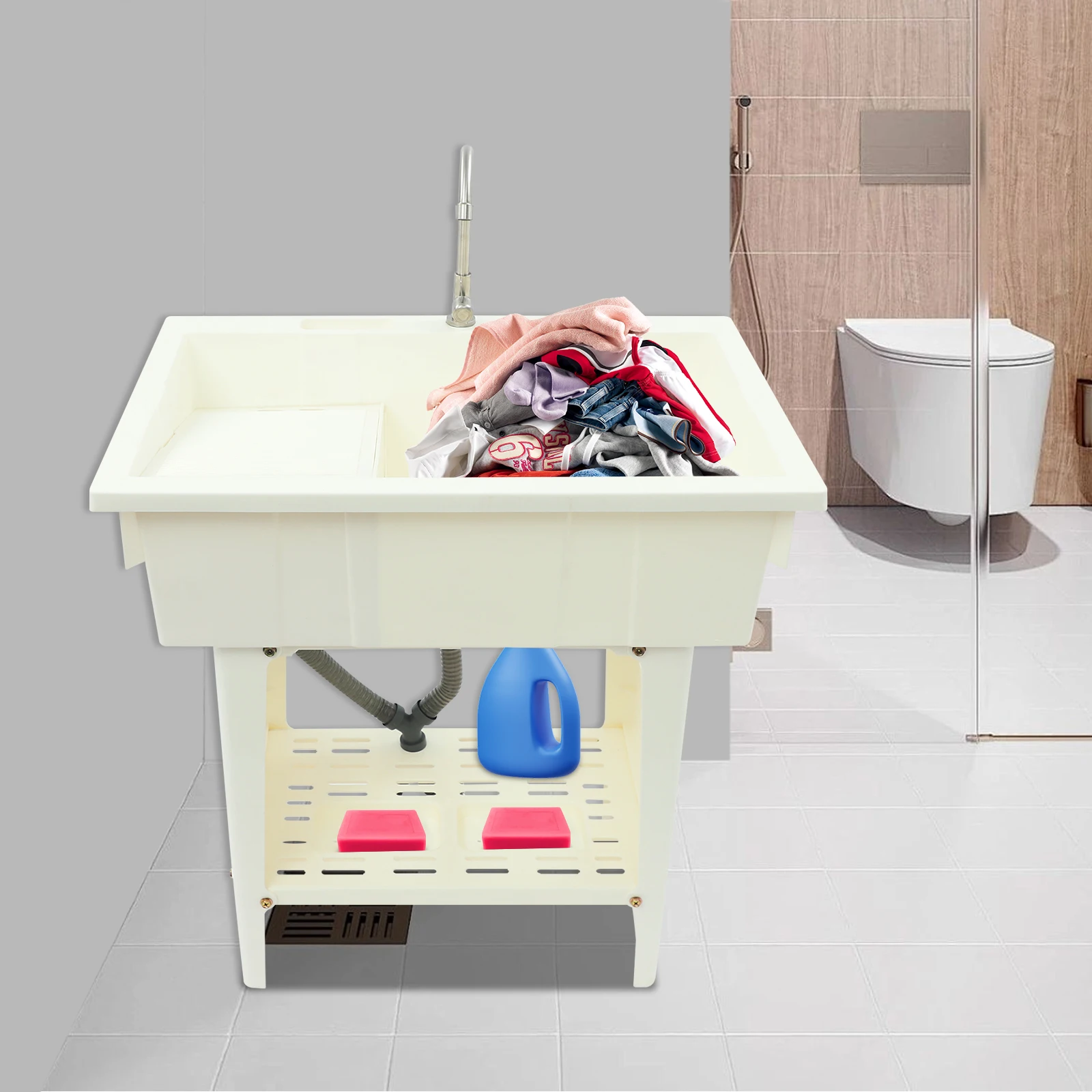 

Модернизированная универсальная мойка для стирки с стиральной доской и смесителем из полипропилена, материал 360° ° Поворотный смеситель, подходящий для кухонь, прачечной