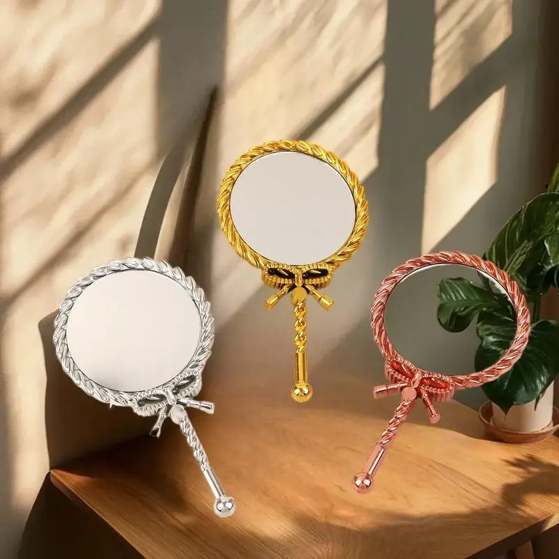 Portable Vintage Handheld Makeup Mirror Hand Hold Round Cosmetic Mirrors European Style Noble Ancient Court Mirror Beauty Tool