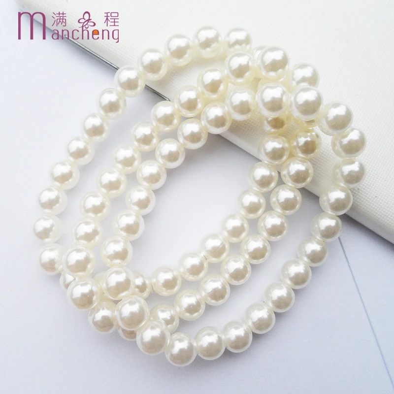 sokolov 3PCS Sets 8MM White Imitation Pearl Bead Bracelet Bangle For Women Wedding Pulsera Hombre Rope Chain Strand Jewelry