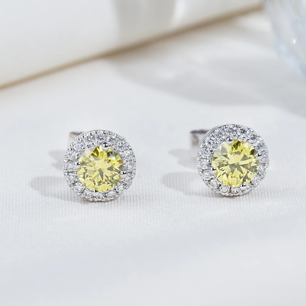 Yellow Lab Grown Diamond Earring With Certificate 9K Gold A Pair Of Stud Earrings For Women Girls In Stock Wholesales MSE-956