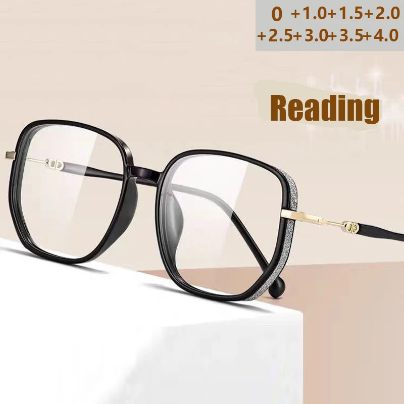 New New Fashion Diamond-inlaid Large Frame Anti-blue Light Reading Glasses Street Photography Trendy Decorative Flat-glass Mirror222 - Aliexpress Deal
