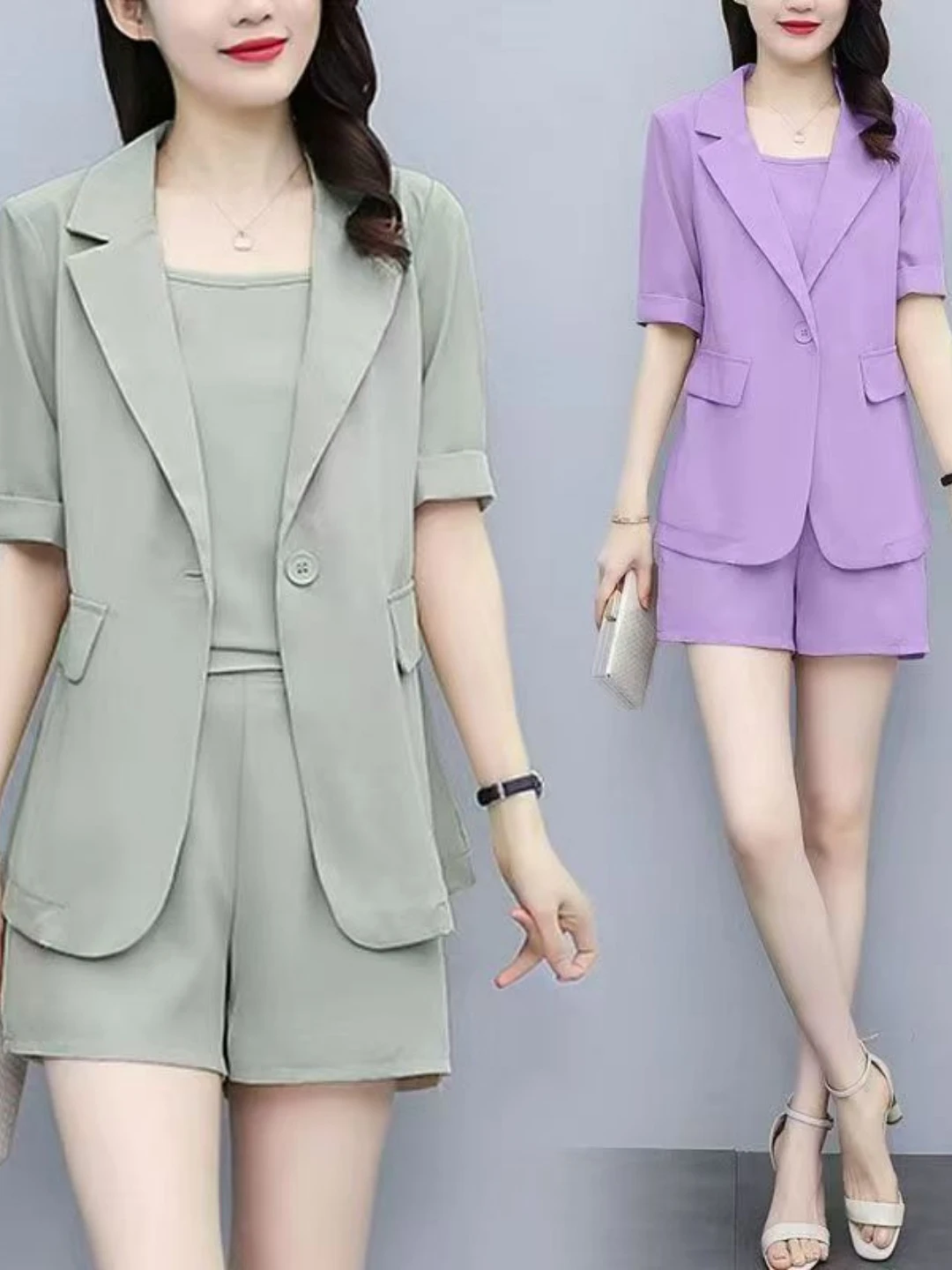 

Casual Slimming Summer Fashionable Thin Women's Set High Waist Short Pants Korean Style plus Size Short Sleeve Two-Piece Suit