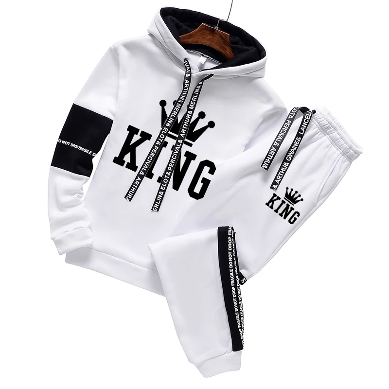 King Printing Mens Tracksuit Casual Hooded Sweatshirt+Sweatpant 2 Piece Set Gym Sports Jogging Clothing 2024 AutumnWinter Outfit