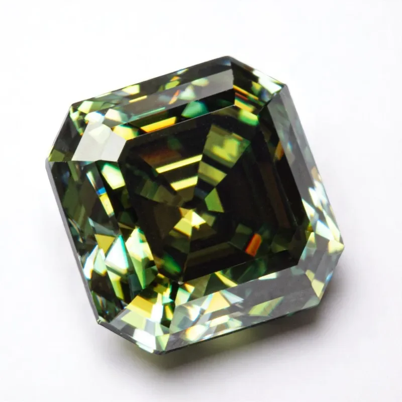 Asscher Cut Moissanite Stone Natural Yellow Green with Certificate Pass Diamonds Tester Gemstones For Jewelry Making