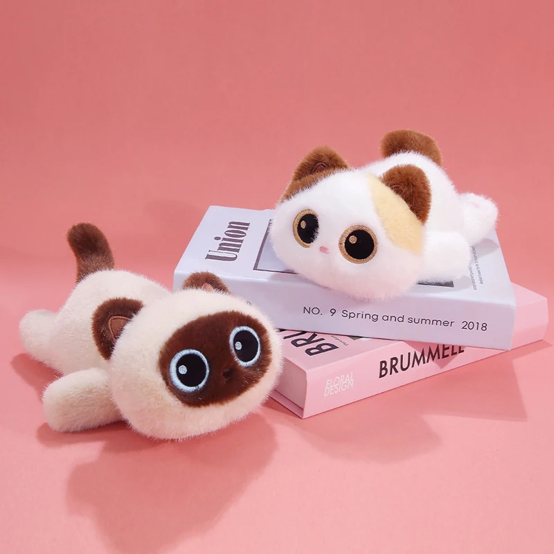 Peluche de Gato con Ojos Grandes, en Colores Negro, Blanco y Marrón, Muñeco Felino de Peluche Suave con un Diseño Maravilloso y Elegante