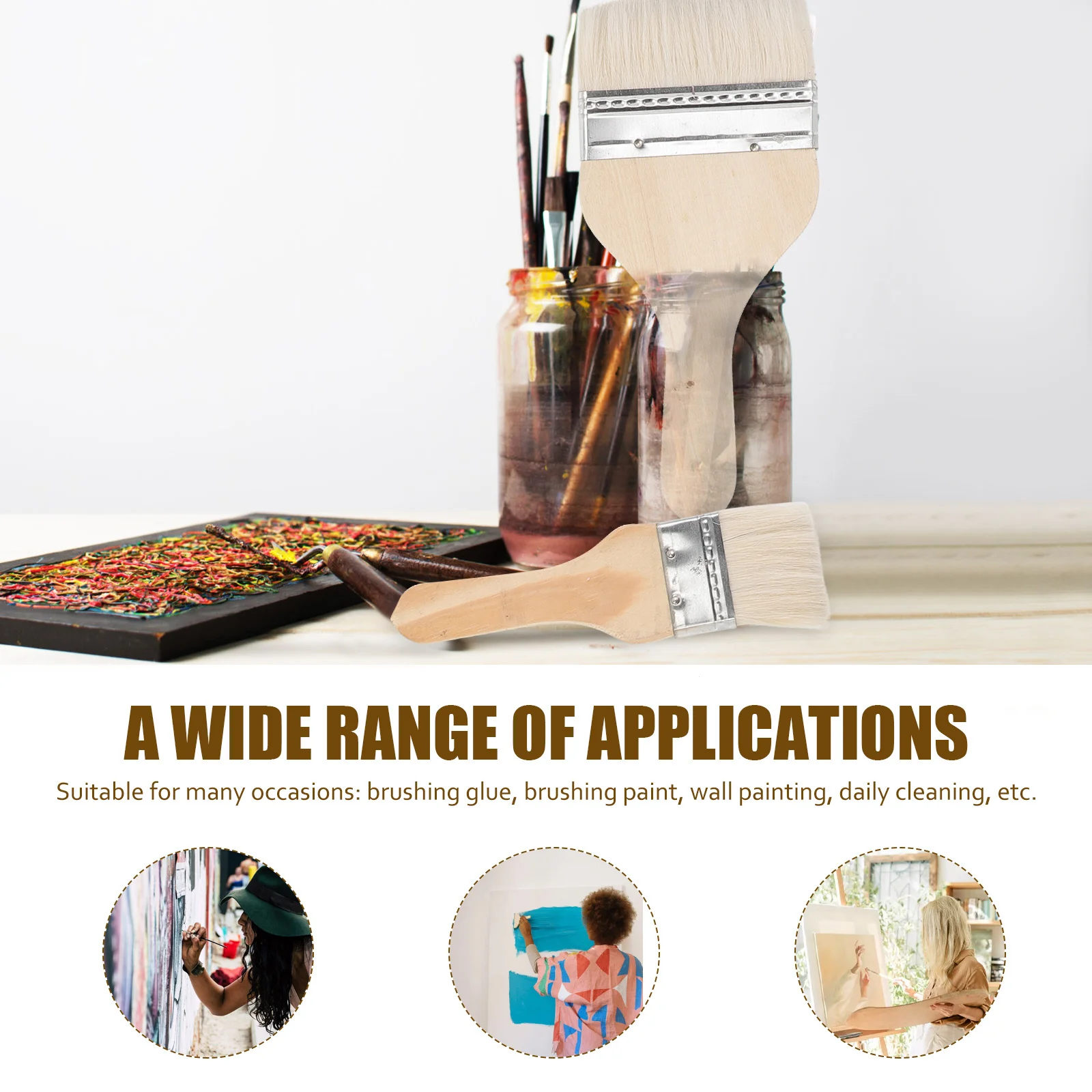 مجموعة فرش طلاء صوف مكونة من 8 قطع، شعيرات بمقبض خشبي متينة لأداة الرسم بالألوان المائية الزيتية على الحائط #5