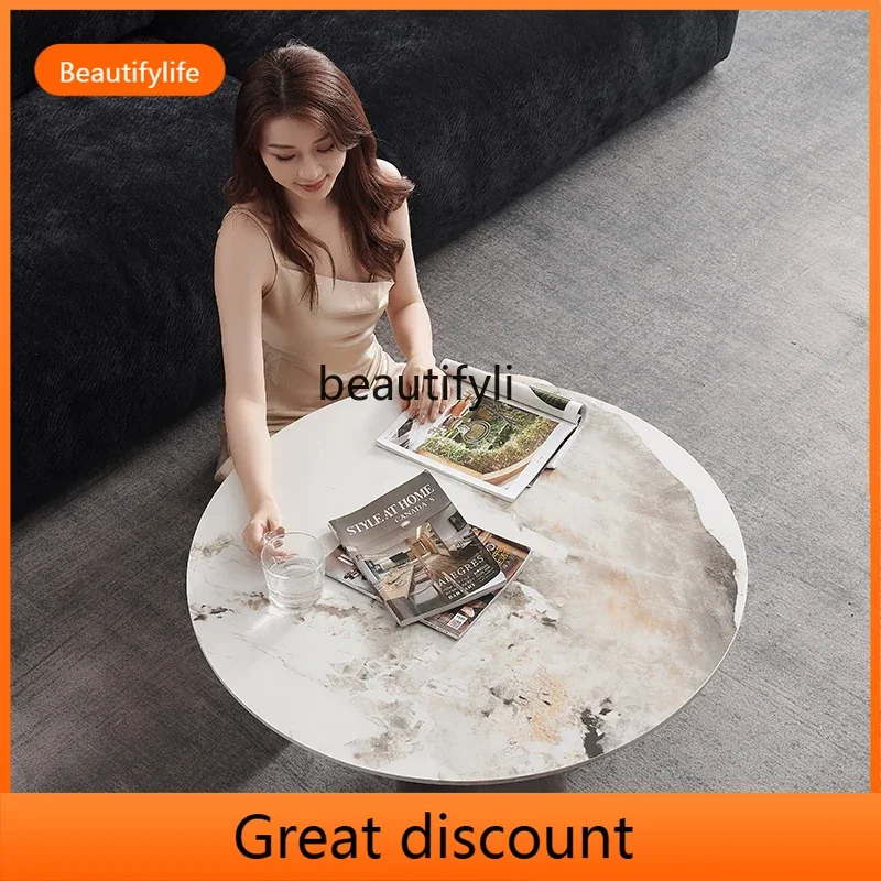 A503 Light luxury rock slab coffee table round Nordic light luxury modern marble coffee table wabi-sabi