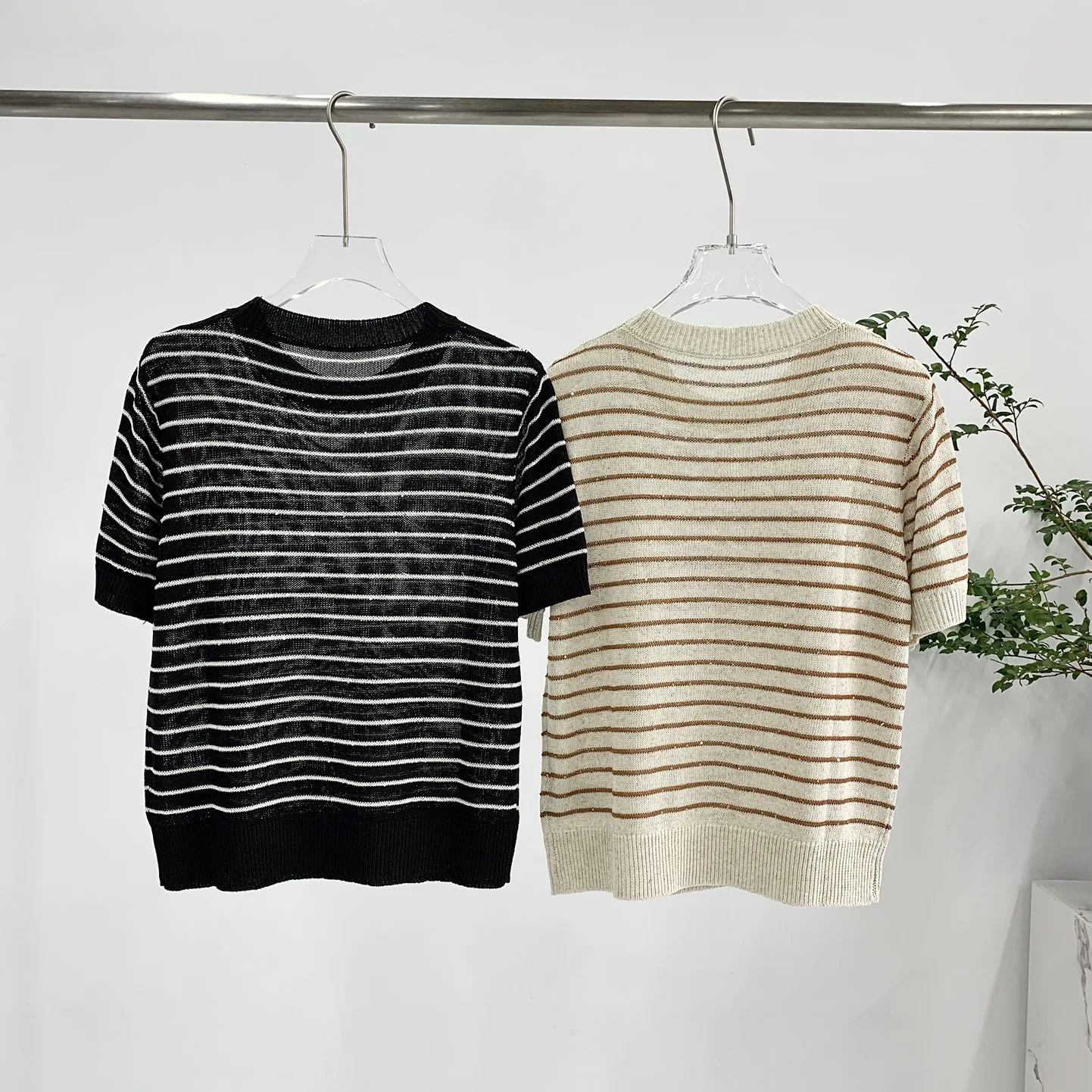 Pull rayé en lin et coton mélangé, T-Shirt tricoté respirant et confortable pour femmes, Style rétro décontracté, assorti avec tout