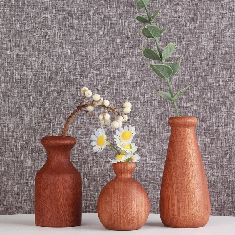 20241pc Nordic Minimalism Wooden Vase for Plants Solid Wood Flower Vases Plants Pot Flower Arrangement Tabletop Home Ornaments