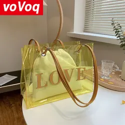 Sacola de geléia transparente para mulheres, bolsa composta, armazenamento de alta capacidade, amarelo e verde, Street Fashion Design, Hot Sales