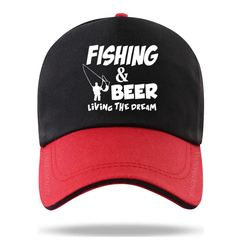 Fishinger Beer Fish Living The Dream Fisherman Print Color matching Baseball Cap Casquette Hats Fitted Casual Hats for Men Women