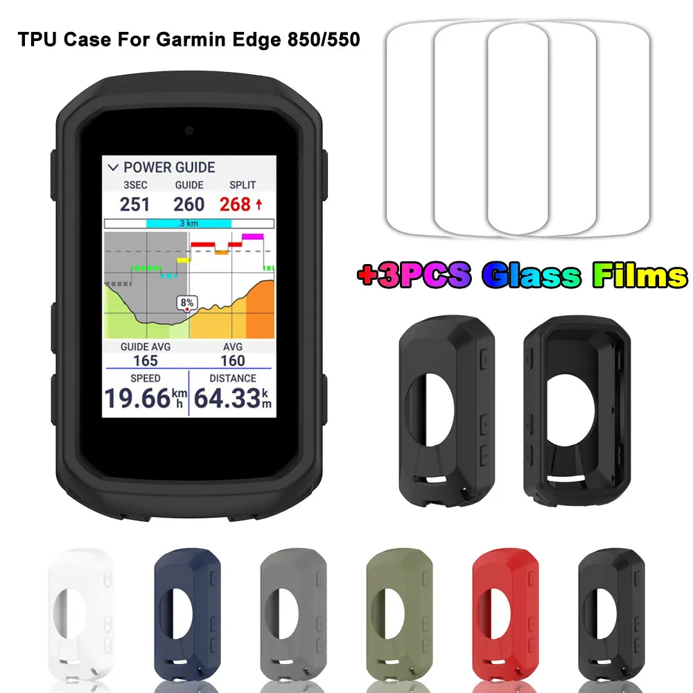 アクセサリー Garmin edge850 For Garmin Edge 850 550 Protective Case Cover + 2PCS Glass Films