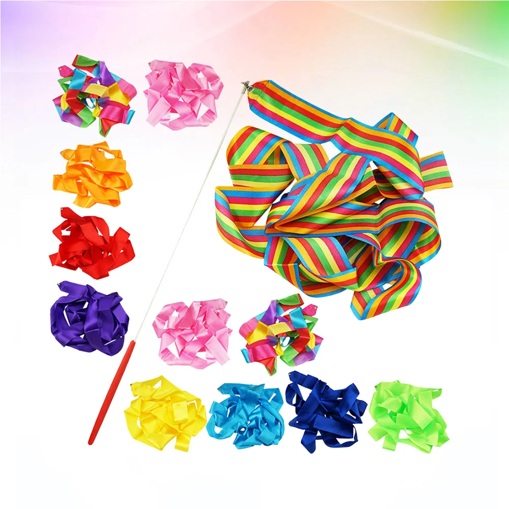 12PCS 4M Gymnastics Dance Ribbon Gym Rhythmic Gymnastics Ballet Streamer Twirling Rod Ribbons (Random Color)