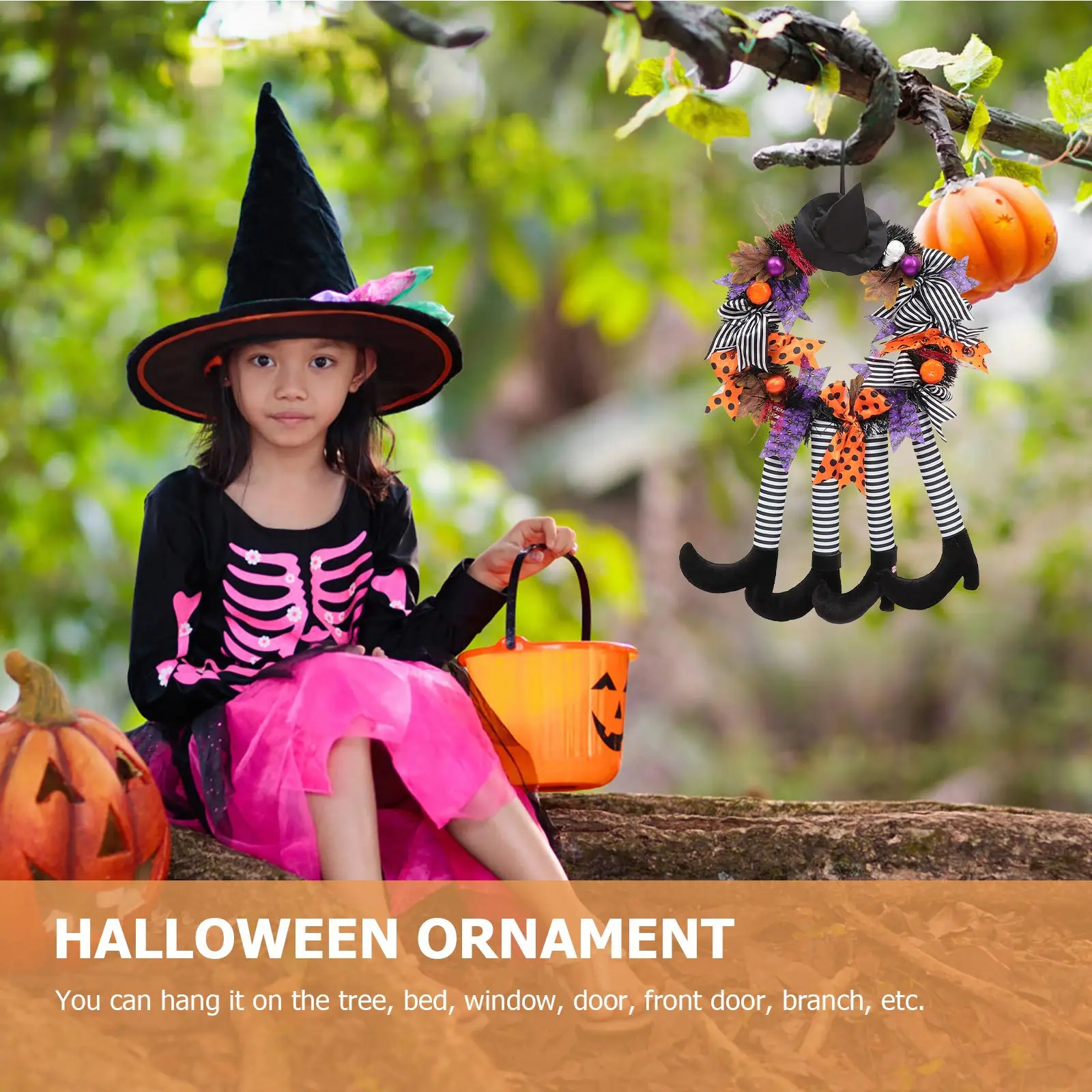 

1Pcs Halloween Witch Leg Wreath Scary Door Hanging Festival Ornament Haunted House Party Decoration Halloween Wreath