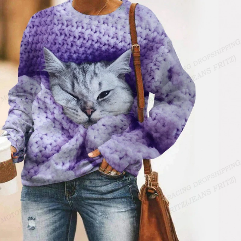 Animal Cat Sweatshirt Women Fashion Hoodies Round Neck Pullovers Women Sweats Girl Coats Women\'s Clothing Oversized Hoodie Dog