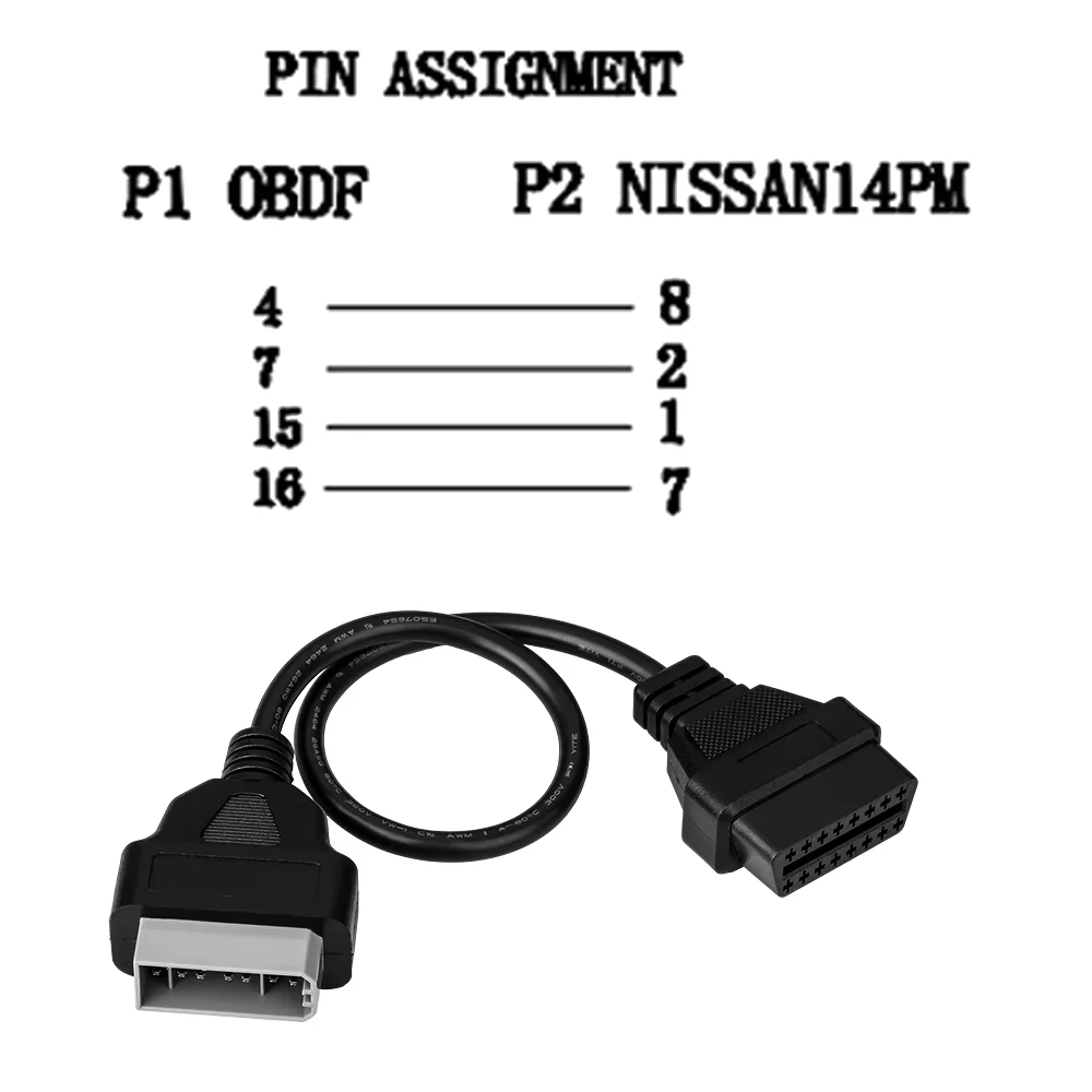 1pc For Nissan OBD2 Cable 14 Pin To 16Pin OBD II Diagnostic Cable 14Pin Interface To 16 Pin Adapter Car Diagnostic Connector