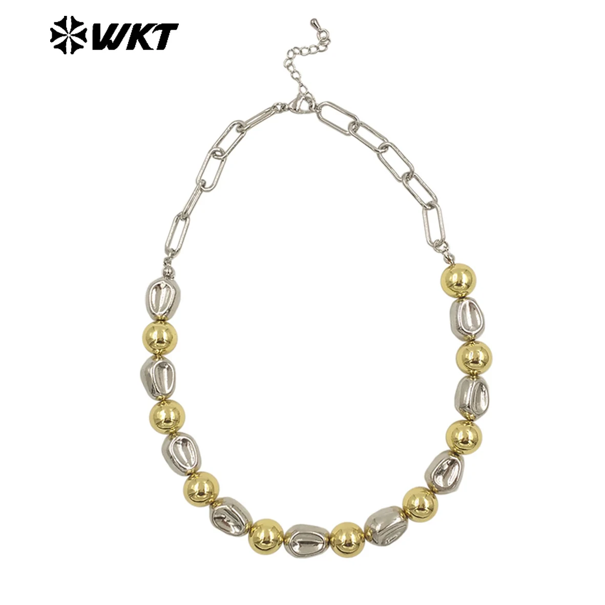 WT-JFN28 Special Design Chain Necklace With Silver And Yellow Brass Beads Necklace For Women Cocktail Party Jewelry