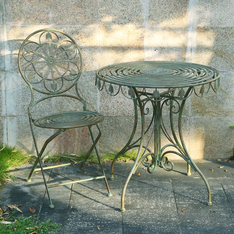 

Outer single European retro wrought iron courtyard folding tables and chairs outdoor garden leisure terrace back outdoor