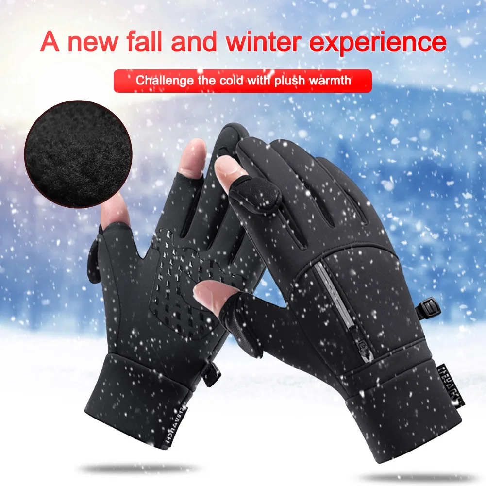 Warm Protection Gloves 2 Finger Flip Cold Weather Driving Gloves Waterproof Non-Slip for Running Camping Hiking Cycling