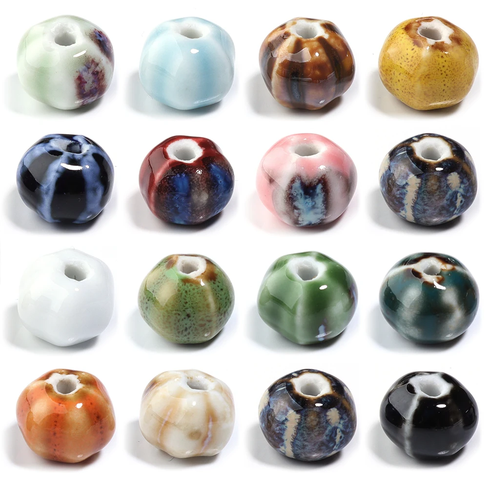 10pcs/lot Ceramic Beads Colored Halloween Pumpkin Beads Round Loose Spacer Ceramic Bead For DIY Jewelry Making Bracelet Necklace