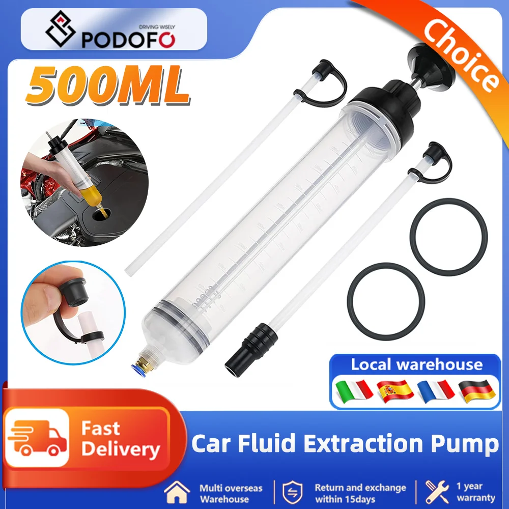 Podofo Car Oil Fluid Extractor Auto Oil Change Syringe with Hose Manual Fuel Suction & Filler Fluid Oil Change Evacuator Pump